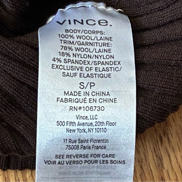 Vince NWT Ribbed Brown 100% Lightweight Merino Sweater/Too Size S Retail $275 - Picture 11 of 14